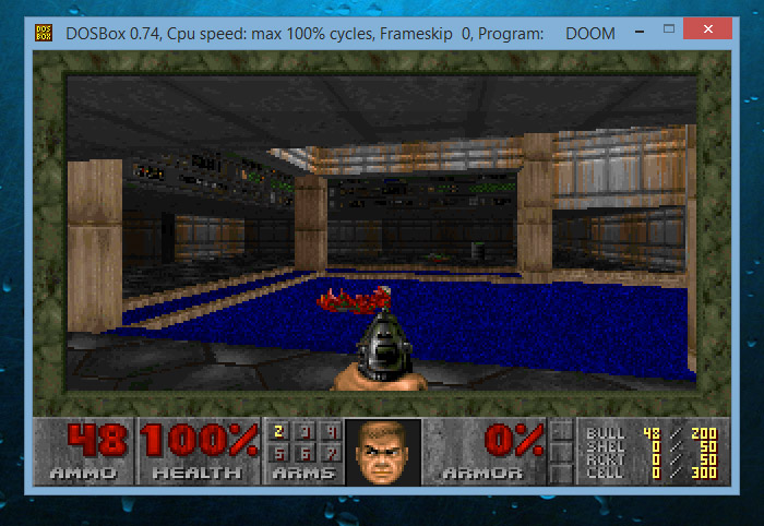 Игра Doom запущена через эмулятор DOSBox
