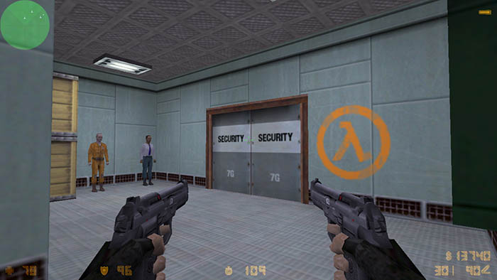 Террорист с пистолетами Dual Elites в комнате с заложниками на карте cs_assault