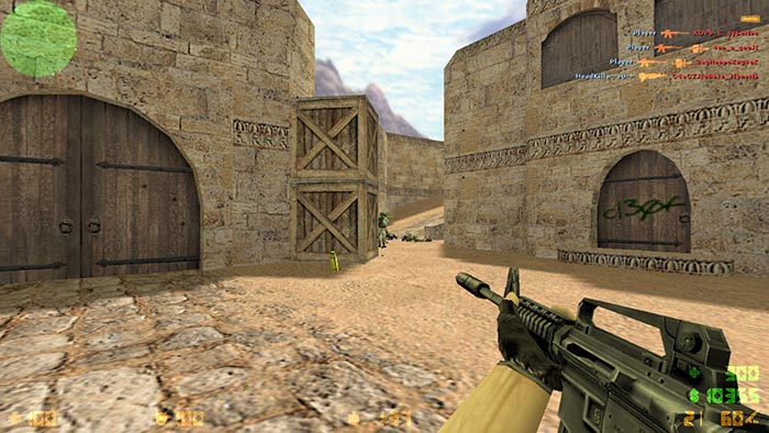 Вооруженный М4А1 игрок спецназа в перестрелке с террористом на карте de_dust2